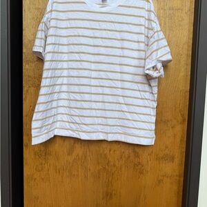Old Navy Women's White Tee with Tan Stripes